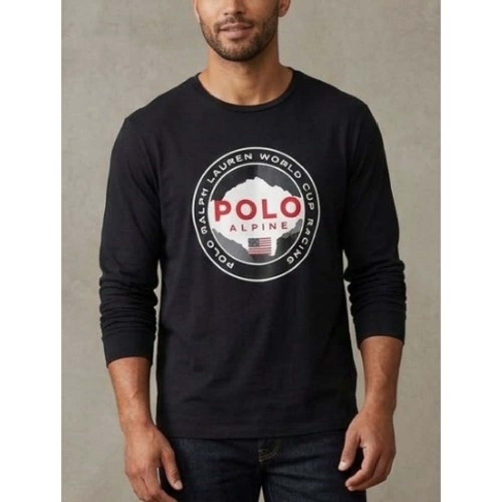 Polo Ralph Lauren‎ Mens XL Black Alpine World Cup Racing Long Sleeve T-Shirt